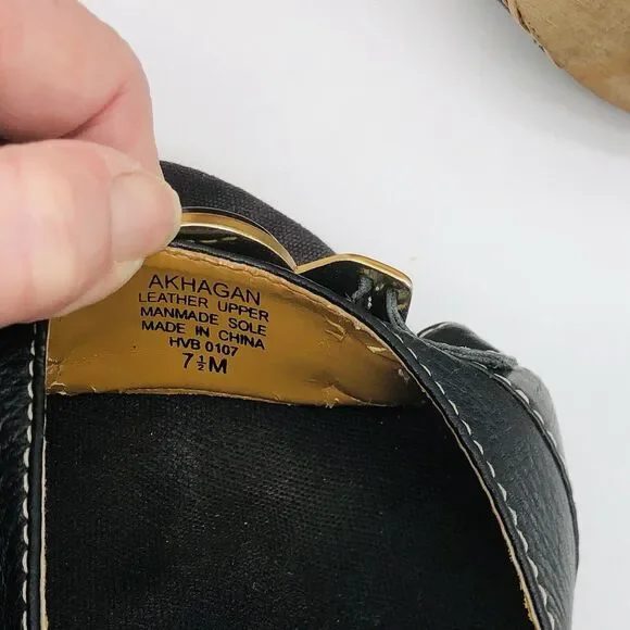 Anne Klein Wedge Sandal 7.5 Black Leather Straw Women AKHagan - Picture 9 of 15